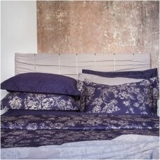 PREMIUM satīna gultas veļas komplekts PEONY INDIGO